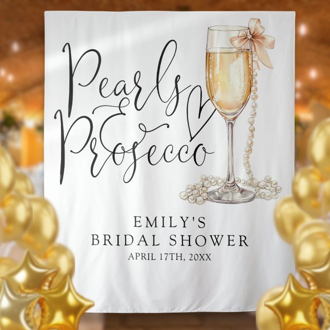Tenture Fond de toile de douche de mariage Perles et Prose (Pearls And Prosecco Bridal Shower Backdrop)