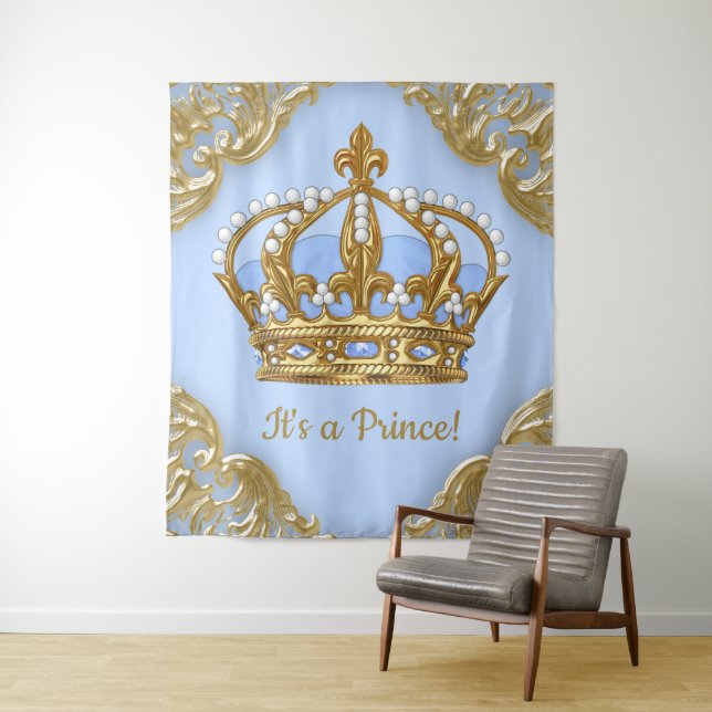 Tenture Fond de toile de fond Baby Shower Baby Blue Gold P (En situation)