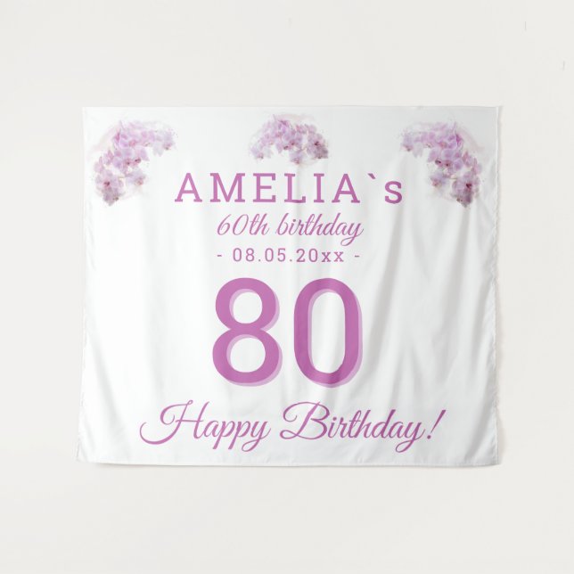 Tenture Fond de toile de fond d'anniversaire 80 ans à aqua (Devant (Horizontal))
