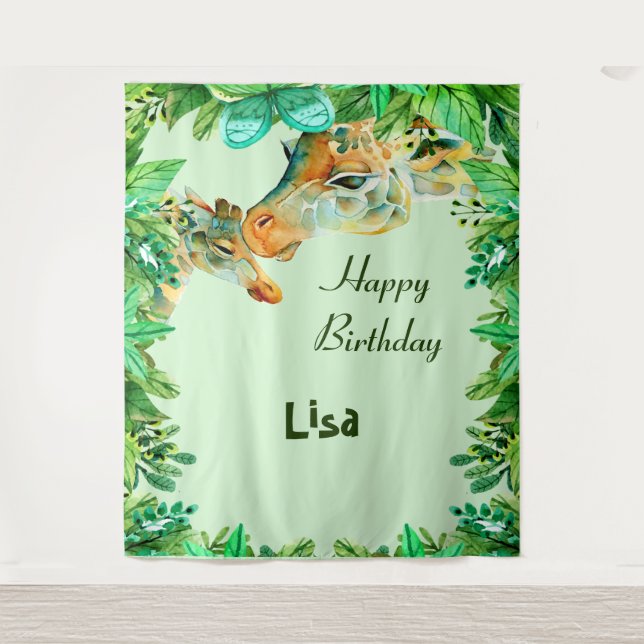 Tenture Fond de toile de fond d'anniversaire à l'aquarelle (Devant)