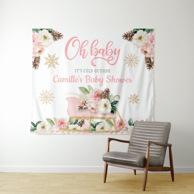 Tenture Fond de toile de fond de Baby Shower Fleur rose de (En situation (horizontale))
