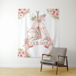 Tenture Fond de toile de fond de bébé tribal Teepee Fox