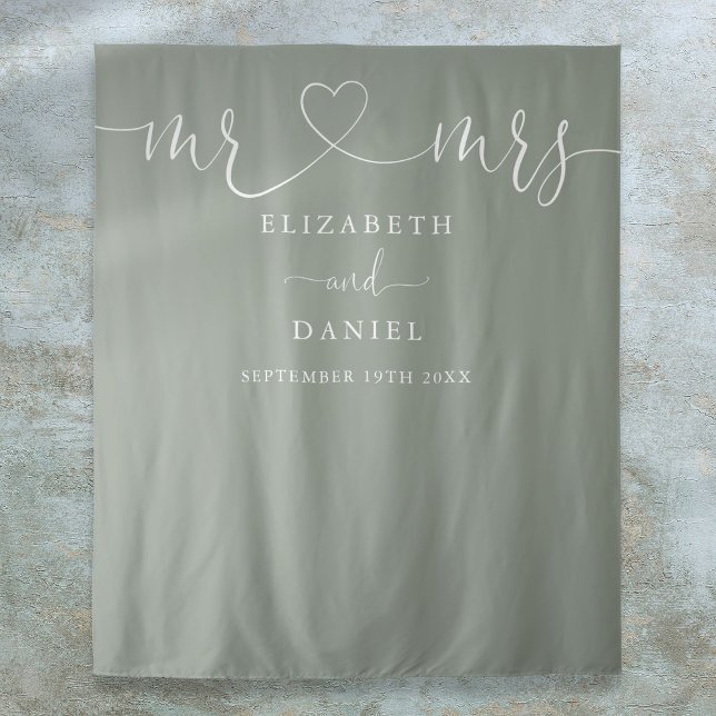 Tenture Fond de toile de fond de mariage vert sauge pour p (Sage Green Mr And Mrs Wedding Photo Backdrop)