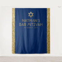 Fond de toile de fond de photo Bar Mitzvah bleu or
