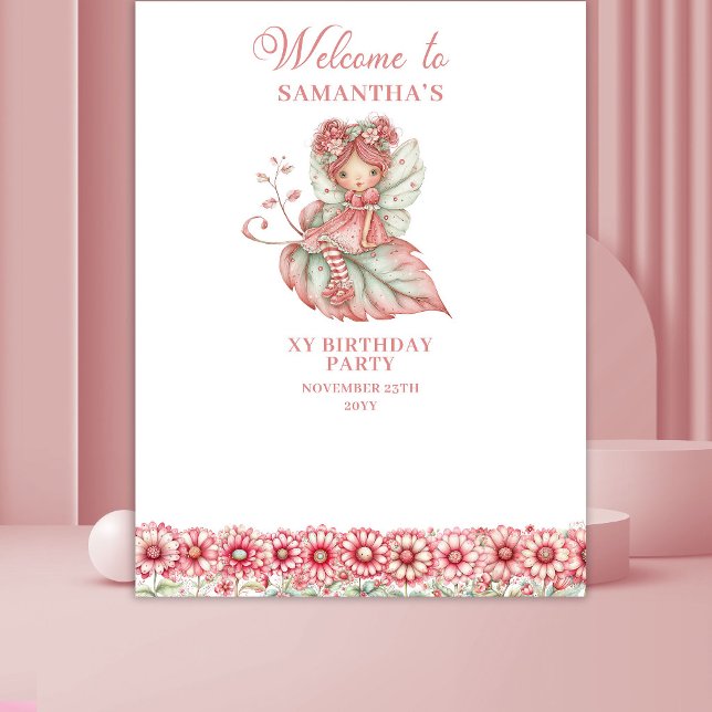 Tenture Fond de toile de fond pour 2e anniversaire Fairy F (Floral Whimsy Fairy Pink 2nd Birthday Backdrop)