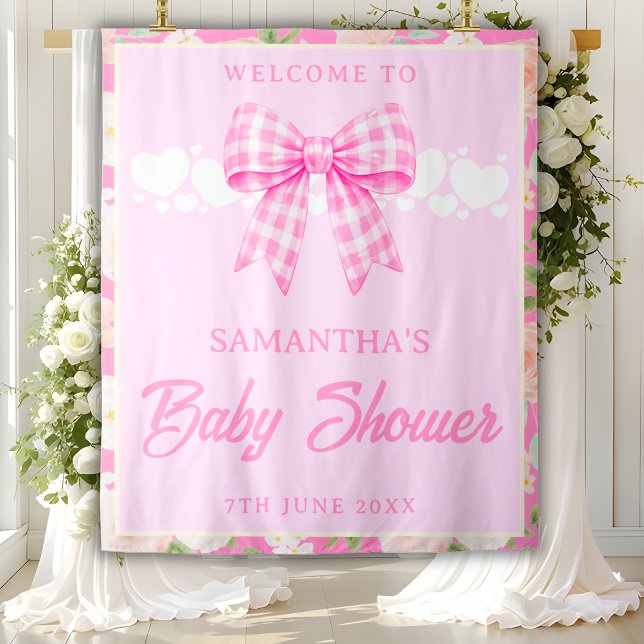Tenture Fond de toile de fond pour Baby Shower avec noeud  (Créateur téléchargé)