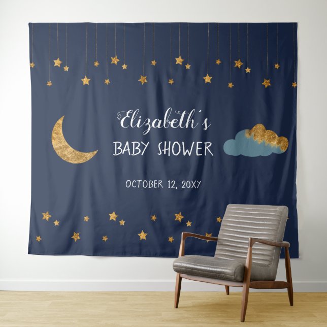 Tenture Fond de toile de fond pour Baby Shower Bleu Nuit e (En situation (horizontale))
