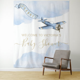Tenture Fond de toile de fond pour Baby Shower d'avion Vin
