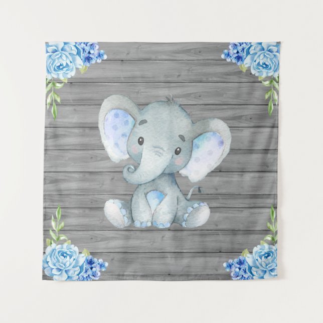 Tenture Fond de toile de fond pour Baby Shower Éléphant Bl (Devant)