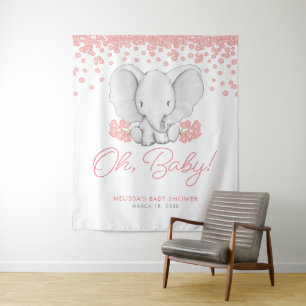 Tenture Fond de toile de fond pour Baby Shower Fille Eléph