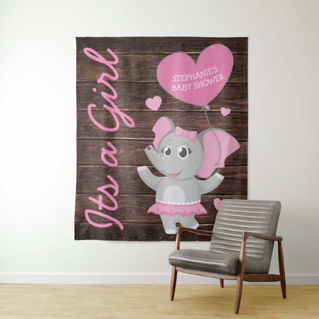 Tenture Fond de toile de fond pour Baby Shower Fille Rose  (En situation)