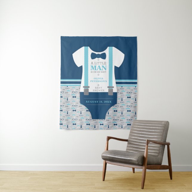 Tenture Fond de toile de fond pour Baby Shower Little Man, (En situation)