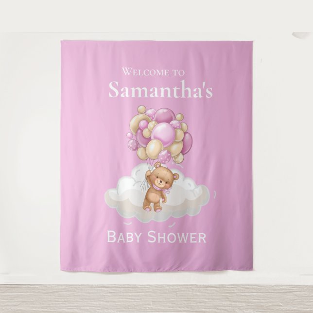 Tenture Fond de toile de fond pour Baby Shower ours en pel (Devant)
