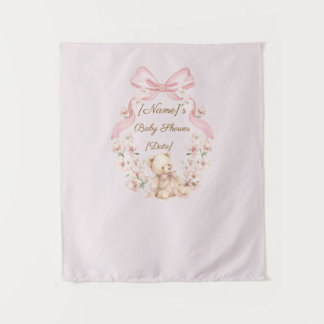 Tenture Fond de toile de fond pour Baby Shower Ourson Rose