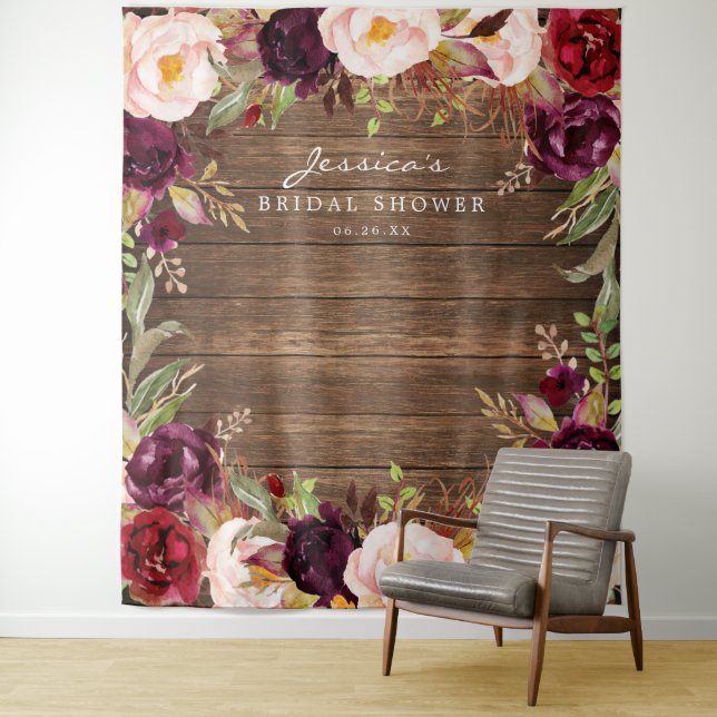 Tenture Fond de toile de fond pour mariage floral Bourgogn (En situation)