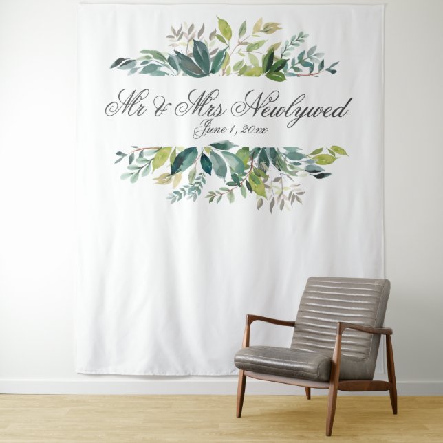 Tenture Fond de toile de mariage avec cadre de feuillage v (En situation)
