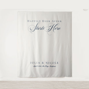 Tenture Fond de toile de mariage calligraphié bleu classiq