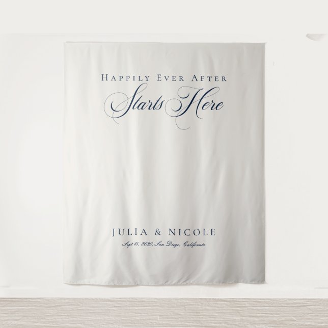 Tenture Fond de toile de mariage calligraphié bleu classiq (Devant)