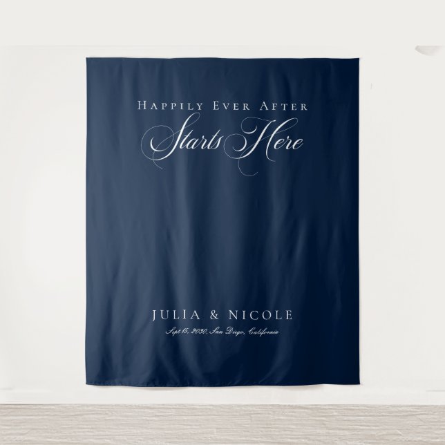 Tenture Fond de toile de mariage calligraphié bleu classiq (Devant)