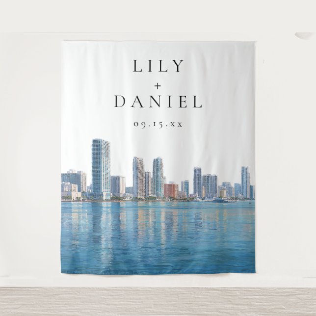 Tenture Fond de toile de mariage de la skyline de Miami (Devant)