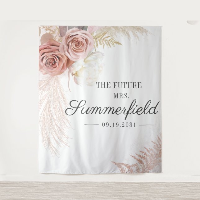 Tenture Fond de toile de mariage en herbe de Pampas beige (Devant)