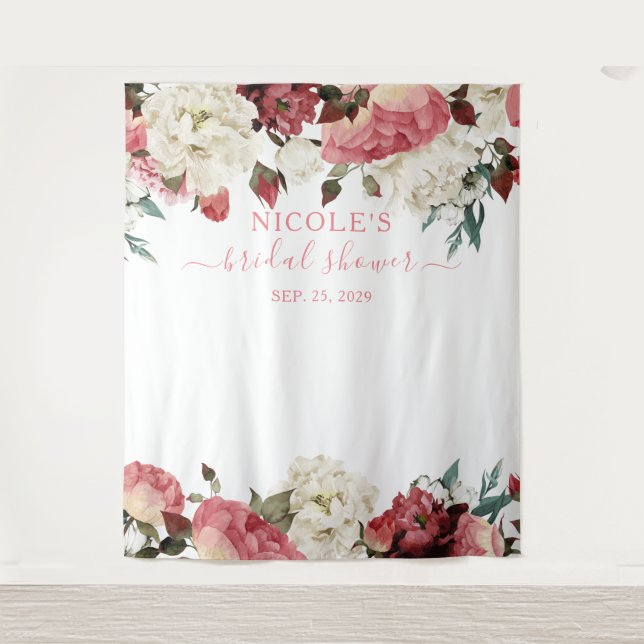 Tenture Fond de toile de mariage floral rose carmin (Devant)