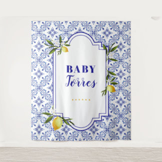 Tenture Fond de toile de mariage Lemon et Navy