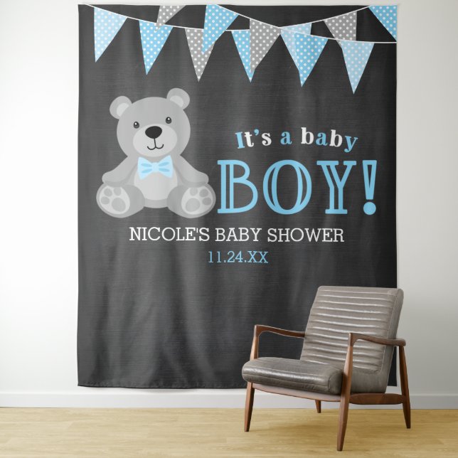 Tenture Fond de toilette bébé ours en peluche gris tableau (En situation)