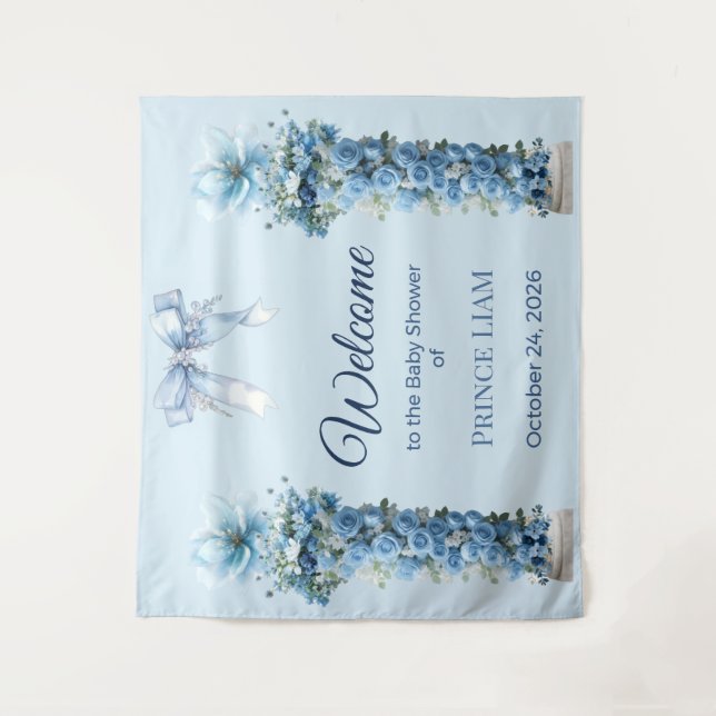 Tenture Fond de toilette bébé Prince Liam à fleurs bleues (Devant)