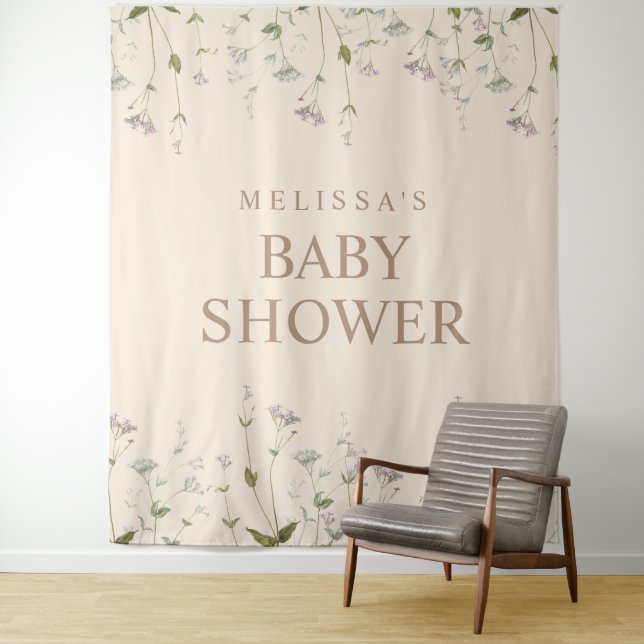 Tenture Fond de toilette de bébé élégant botanique à fleur (En situation)