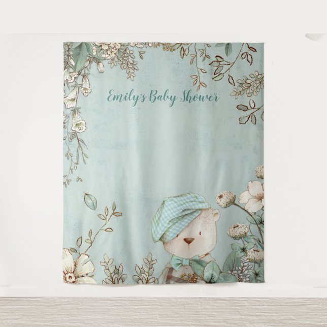 Tenture Fond de toilette de bébé floral avec un ours migno (Devant)