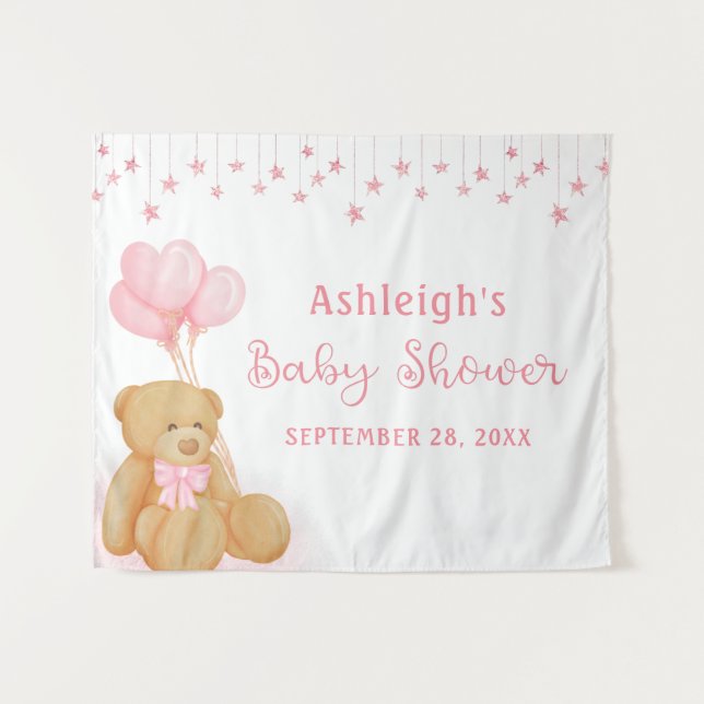 Tenture Fond de toilette de bébé Ourson Étoiles Roses (Devant (Horizontal))