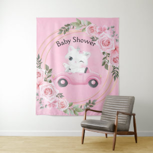 Tenture Fond de toilette de bébé rétro avec voiture rose e