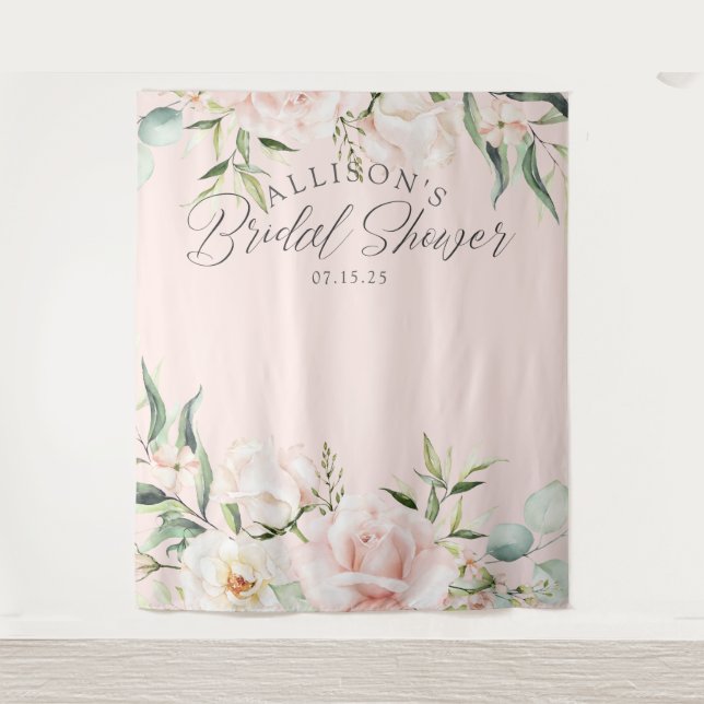 Tenture fond de toilette de mariage chic floral aquarelle  (Devant)
