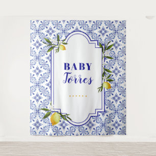 Tenture Fond de toilette de mariage citron et marine