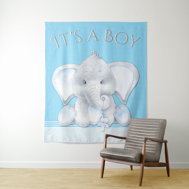 Tenture Fond de toilette pour bébé éléphant garçon (En situation)