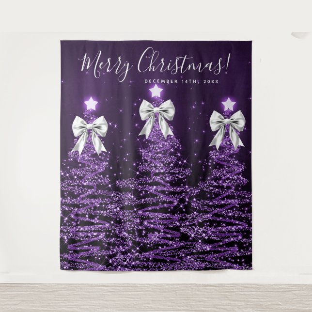 Tenture Fond de vacances Arbres de Noël violets Argent  (Devant)