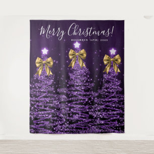 Tenture Fond de vacances Arbres de Noël violets Rubans dor