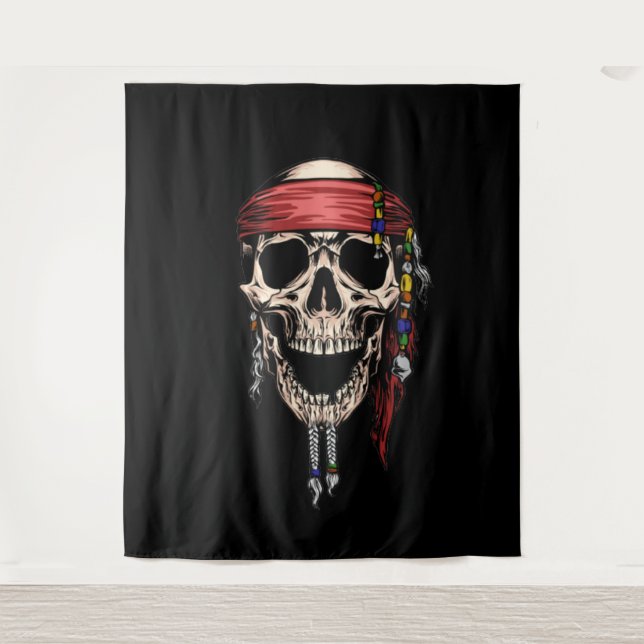 Tenture Fond décoratif crâne de pirate fantôme Yo Ho Ho (Devant)