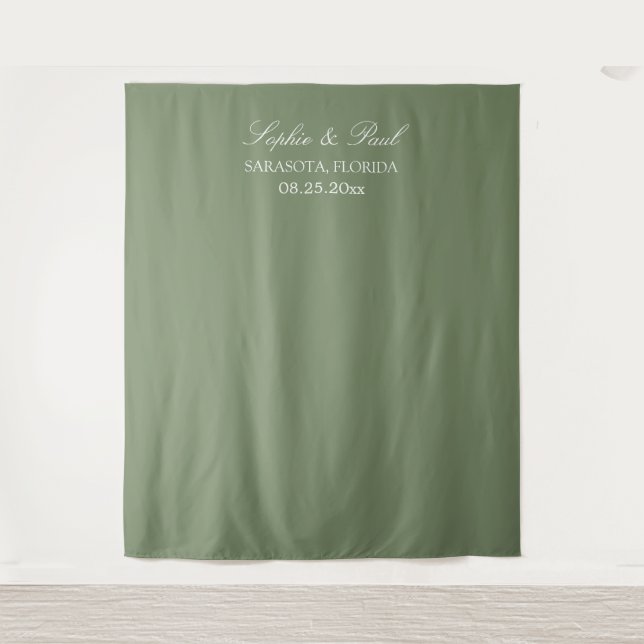 Tenture Fond élégant de stand photo de mariage vert sauge (Devant)