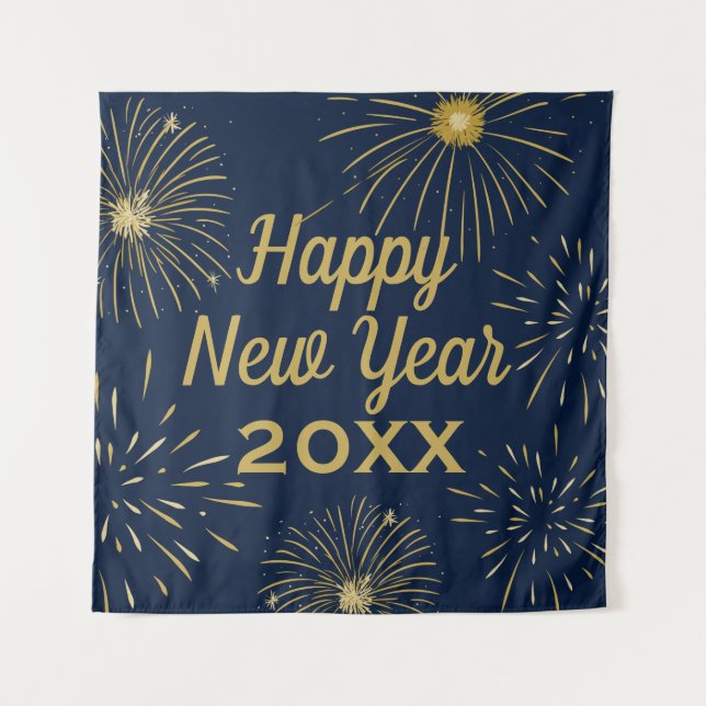 Tenture Fond élégant Navy Gold Bonne Année 2027 (Devant)