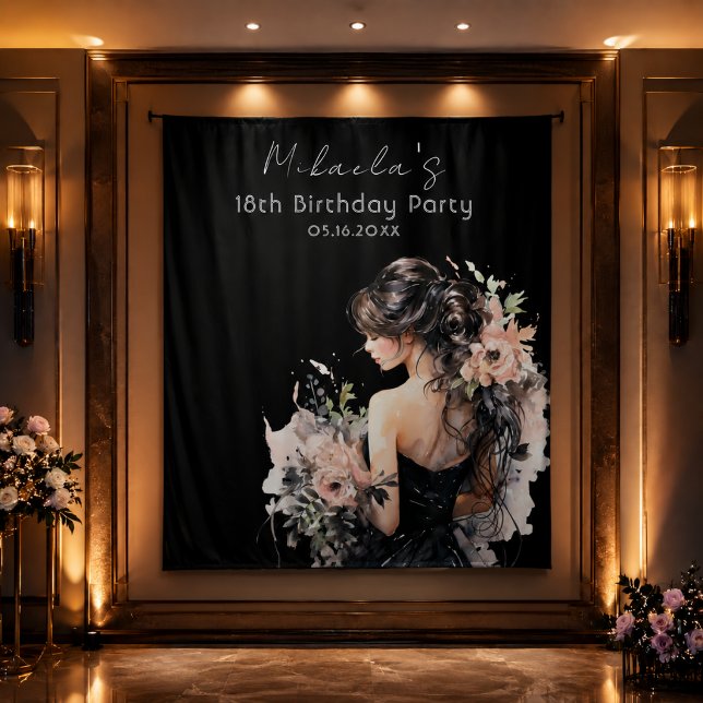 Tenture Fond élégant pour photobooth d'anniversaire 18 ans (Elegant backdrop for unforgettable 18th birthday celebrations.)