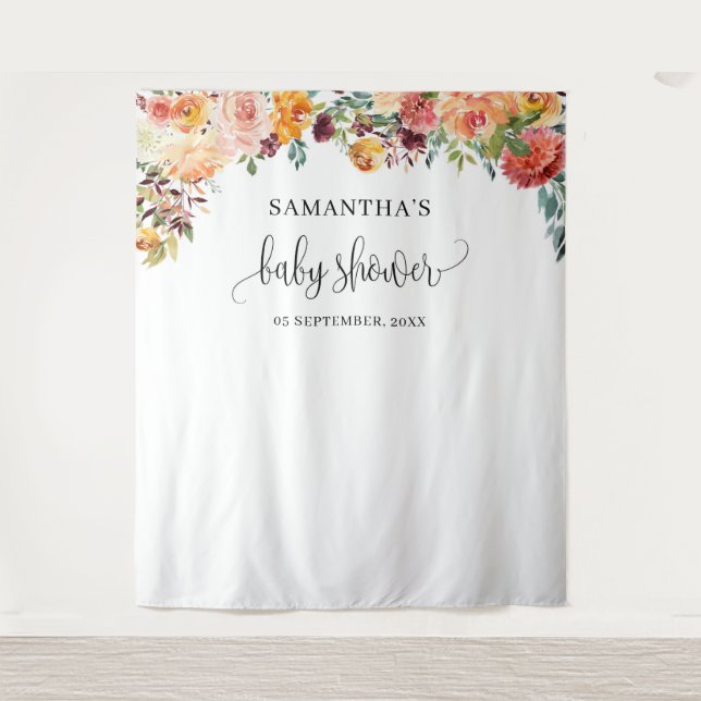 Tenture Fond floral automnal bordeaux orange blush boho (Devant)