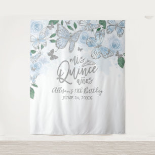 Tenture Fond floral papillons bleu bébé pour Quinceanera