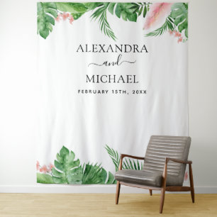 Tenture Fond mariage - Booth Photo Florale Tropicale