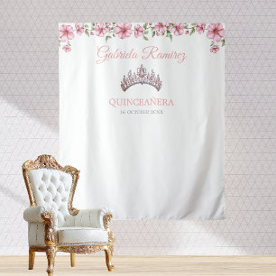 Tenture Fond Mis Quince Quinceañera Rose Et Argent