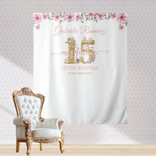 Tenture Fond Mis Quince Quinceañera Rose Et Doré (Créateur téléchargé)