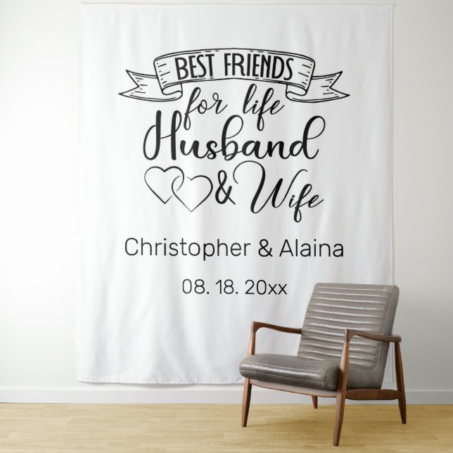 Tenture Fond personnalisable de citation de mariage (En situation)