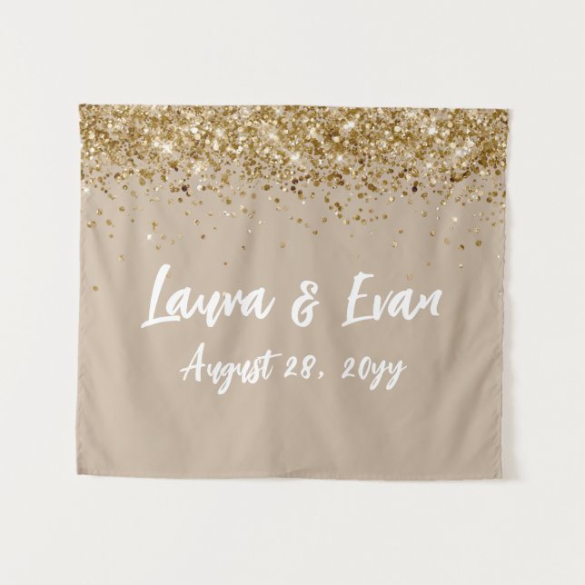 Tenture Fond personnalisé Mariage Photo Booth Sand Tan Or (Devant (Horizontal))