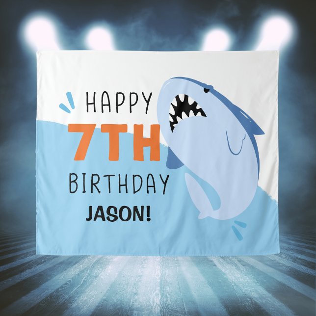 Tenture Fond personnalisé pour les 7 ans de votre enfant t (Kids 7th Shark Birthday Backdrop Custom
)